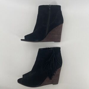 Abound Open Toe Wedge Heel Bootie Fringe Black‎ Suede Women's 7 Leather Western